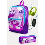 Coral High Kids Mor Pembe Unicorn Desenli Usb'li 2'li Okul Çanta Seti SET0223808