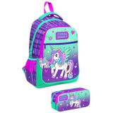 Coral High Kids Mor Su Yeşili Unicorn Desenli 2'li Okul Çanta Seti Sırt Çantası ve Beslenme Çantası - Kız Çocuk