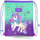 Coral High Kids Mor Su Yeşili Unicorn Desenli Ipli Büzgülü Sırt 22691 - Mor - Açık Mavi Okul Çantası