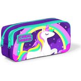 Coral High Kids Mor Unicorn Desenli İki Bölmeli Hafif Polyester Kalem Çantası – Okul ve Ofis Kullanımına Uygun
