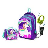 Coral High Kids Mor Unicorn Okul Ve Beslenme Çantası - Kız Çocuk - Usb Soketli
