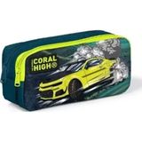 Coral High Kids Nefti Fosforlu Sarı Araba Desenli Iki Bölmeli Kalem Çantası