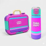 Coral High Kids Paslanmaz Çelik Beslenme Kabı ve Çelik Termos Seti - Mor - Pembe