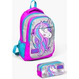 Coral High Kids Pembe Gümüş Simli Unicorn Desenli 2'li Okul Çanta Seti SET0214383