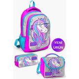 Coral High Kids Pembe Gümüş Simli Unicorn Desenli 3’lü Okul Çanta Seti GOSET0114383