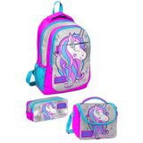 Coral High Kids Pembe Gümüş Simli Unicorn Desenli 3'lü Okul Çanta Seti - Kız Çocuk Sırt Çantası