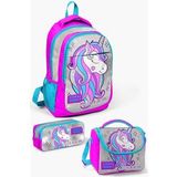Coral High Kids Pembe Gumus Simli Unicorn Desenli 3’Lu Okul Canta Seti - Kiz Cocuk