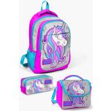 Coral High Kids Pembe Gümüş Simli Unicorn Desenli 3’lü Okul Çanta Seti SET0114383