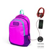 Coral High Kids Pembe Mor Üç Bölmeli USB'li 24314 Okul Çantası