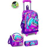 Coral High Kids Pembe Mor Voleybol Desenli Üç Bölmeli Çekçekli 3'lü Çanta Seti Set0123961