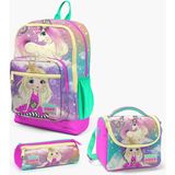 Coral High Kids Pembe Su Yeşili Unicornlu Kız Desenli 3’lü Okul Çanta Seti Set 23733-MİX3 Okul Çanta