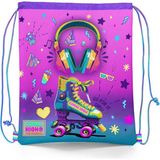 Coral High Kids Pembe Turkuaz Kulaklık Paten Desenli Polyester İpli Büzgülü Sırt Çantası