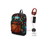 Coral High Kids Siyah Basketbol Desenli Dört Bölmeli Usb'li Okul Sırt Çantası 23281