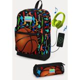 Coral High Kids Siyah Basketbol Desenli Usb'li 2'li Okul Çanta Seti SET0223281