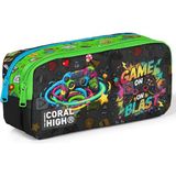 Coral High Kids Siyah Game Desenli Iki Bölmeli Kalem Çantası 31058 - 1 Adet - 01-Mavi
