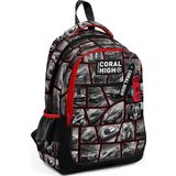 Coral High Kids Siyah Kırmızı Araba Desenli Üç Bölmeli Okul Sırt Çantası 14429