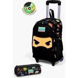 Coral High Kids Siyah Ninja Desenli Çekçekli 2'li Çanta Seti SET0223381 Okul Çantası