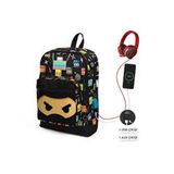 Coral High Kids Siyah Ninja Desenli USB Şarjlı Kulaklık Çıkışlı 23285 Okul Sırt Çantası