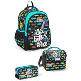 Coral High Kids Siyah Renkli Bisiklet Desenli 3'lü Okul Çanta Seti SET0133243