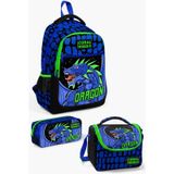 Coral High Kids Siyah Saks Ejderha Desenli 3 Lü Okul Çanta Seti Set0123485