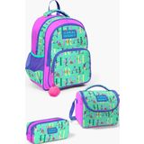 Coral High Kids Su Yeşili Açık Pembe Monogram Desenli 3'lü Okul Çanta Seti Set0114410