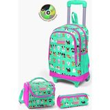 Coral High Kids Su Yeşili Neon Pembe Köpek Desenli Çekçekli 3'lü Çanta Seti GOSET0123362 - İlköğretim Okul Çantası