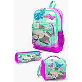 Coral High Kids Su Yeşili Pembe Kedi Desenli 3 Lü Okul Çanta Seti Set0123707