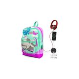 Coral High Kids Su Yeşili Pembe Kedi Desenli USB Şarjlı Kulaklık Çıkışlı 23807 Okul Sırt Çantası