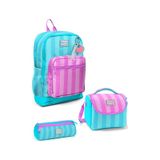 Coral High Kids Turkuaz Pembe Çizgili 3 Lü Okul Çanta Seti Set0123771 Turkuaz - Pembe