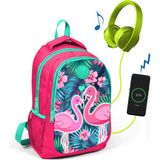 Coral High Kids Üç Bölmeli USB Şarjlı Kulaklık Çıkışlı - Mercan Okul Çantası