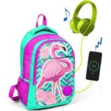 Coral High Kids Üç Bölmeli USB Şarjlı Kulaklık Çıkışlı - Su Yeşili Okul Çantası
