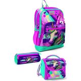 Coral High Kids Unicorn Desenli 3'lü Okul Çanta Seti Pembe Su Yeşili Ergonomik Tasarım