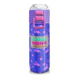Coral High Kız Çocuk İçin 500 Ml'lik Paslanmaz Çelik Termos/suluk - Lavanta Pembe Flamingo Desenli Çok Renkli