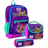 Coral High Kız Çocuk Mor Kedi Desenli İlkokul Çantası Seti 6-10 Yaş İçin Şık Tasarım - Mor Yavru Kediler