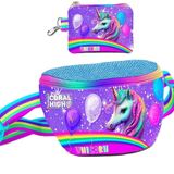 Coral High Kız Çocuk Mor Simli Unicorn Desenli Bel Çantası ve Bozuk Para Cüzdanı Set