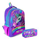 Coral High Kız Çocuk Mor Simli Unicorn Sırt Çantası ve Kalemlik Seti