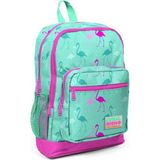 Coral High Kız Çocuk Okul Sırt Çantası – 4 Bölmeli, Geniş Hacimli, Yeşil-Pembe Flamingo Desenli, 27x14x38 cm