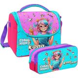 Coral High Kız Çocuk Pembe K-Pop Dondurmalı Kız Thermo Beslenme Çantası ve Iki Bölmeli Kalemlik Seti - 1 Adet - Turkuaz - Pembe