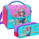 Coral High Kız Çocuk Pembe K-Pop Dondurmalı Kız Thermo Beslenme Çantası ve İki Bölmeli Kalemlik Seti