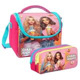 Coral High Kız Çocuk Pembe Kırmızı Fashion Girl Thermo Beslenme Çantası ve İki Bölmeli Kalemlik Seti