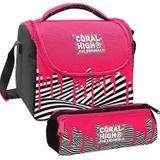 Coral High Kız Çocuk Pembe Siyah Beyaz Boya Desenli Thermo Beslenme Çantası ve Üç Bölmeli Kalemlik Seti