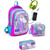 Coral High Kız Çocuk Pembe Unicorn 3lü Çanta Takımı - Usb Soketli