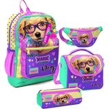 Coral High Kız Çocuk Sarı Pembe Sevimli Köpek Desenli Ilkokul Okul Çanta Seti ve Bel Çantası - Sarı - Pembe