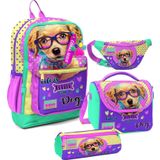 Coral High Kız Çocuk Sarı Pembe Sevimli Köpek Desenli İlkokul Okul Çanta Seti Ve Bel Çantası