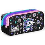 Coral High Kız Çocuk Siyah Mor Ayıcık Baskılı İki Bölmeli Kalem Çantası/Kalemlik 31042