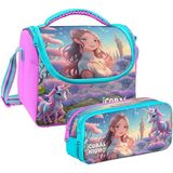 Coral High Kız Çocuk Turkuaz Pembe Anime Kız Thermo Beslenme Çantası ve Iki Bölmeli Kalemlik Seti - 1 Adet