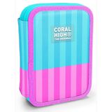 Coral High Kız Çocuk Turkuaz Pembe Çizgi Desenli Katlı Organizer Kalemlik (Kalem Kutusu) 31120
