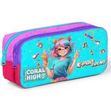 Coral High Kız Çocuk Turkuaz/Pembe K-Pop Baskılı Okul Kalemliği