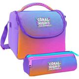 Coral High Kız Çocuk Turuncu Mor Renk Geçişli Thermo Beslenme Çantası ve Üç Bölmeli Kalemlik Seti - 1 Adet - Mor - Turuncu