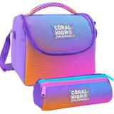 Coral High Kız Çocuk Turuncu Mor Renk Geçişli Thermo Beslenme Çantası Ve Üç Bölmeli Kalemlik Seti